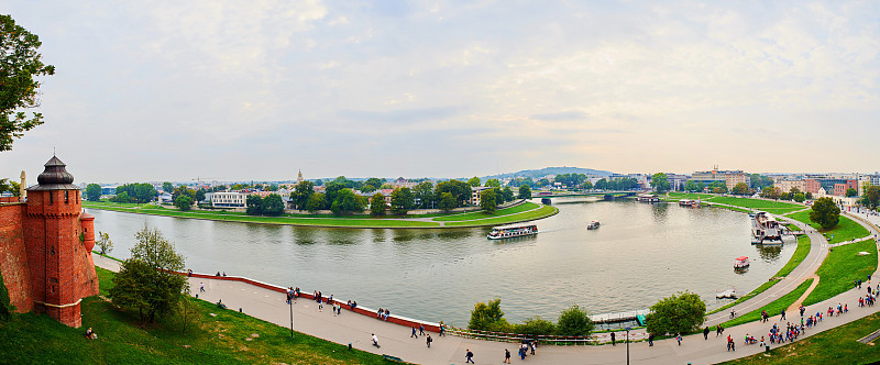 克拉科夫全景，波兰，城市景观与历史皇家瓦维尔城堡