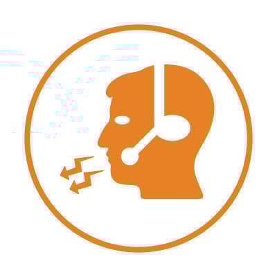 Call center, helpline operator icon. orange color.