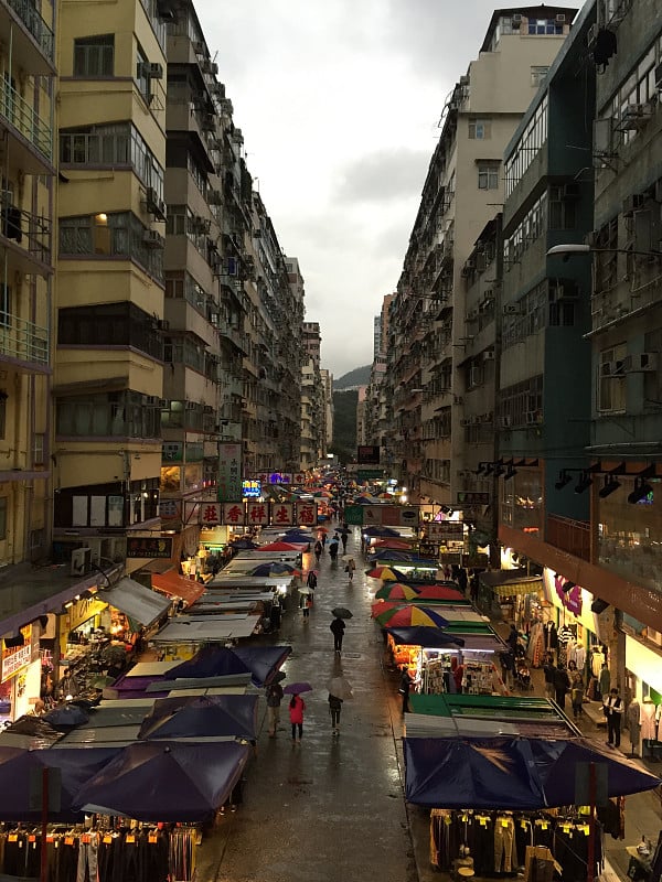 香港旺角街的雨天