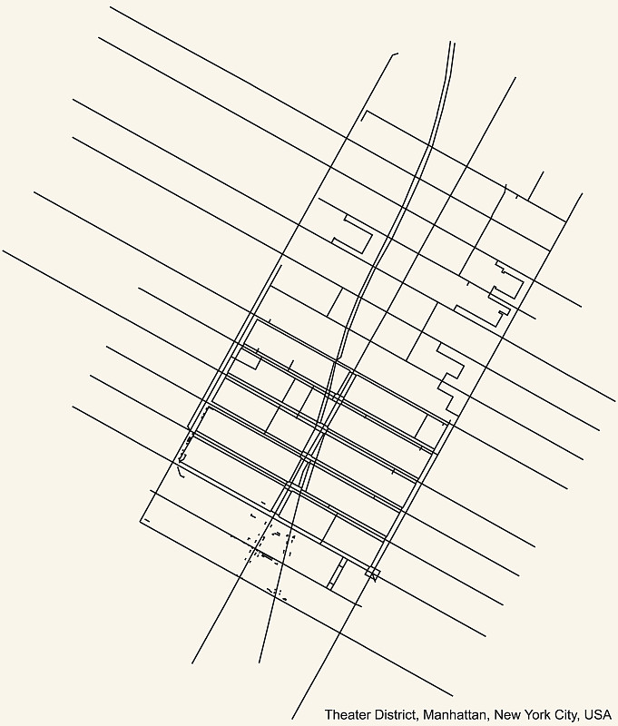 美国纽约市曼哈顿区剧院区附近的街道道路地图