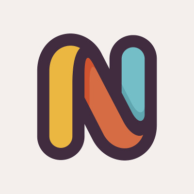 N字母彩色图标。平面设计风格。