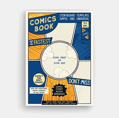 漫画书页面模板。经典故事板的艺术品。漫画杂志封面。矢量图形
