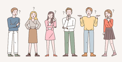 人们带着思考的表情站着。
