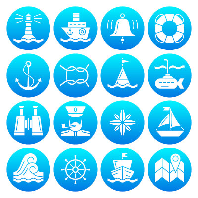 海洋符号航海白色剪影图标集