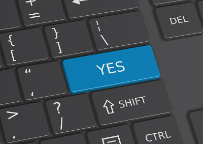键盘上写的“Yes”的3D插图