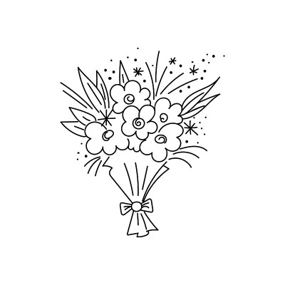 手画花束与花，装饰点，树枝，弓。