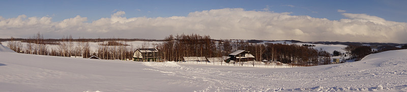 北海道的全景和雪域