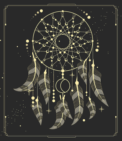现代魔法魔法卡与捕梦网。矢量图