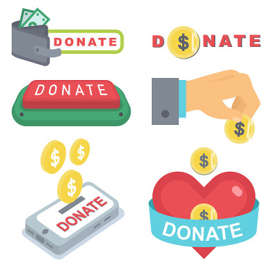 Donate buttons set. Help icon donation