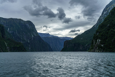 新西兰，峡湾，米尔福德湾山区陡峭的海岸
