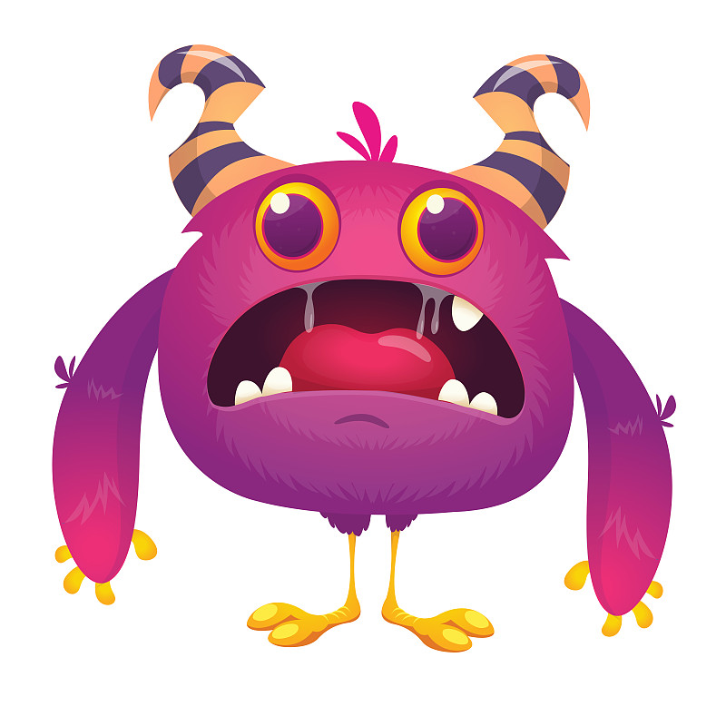 Scared cartoon pink monster. Vector character illu