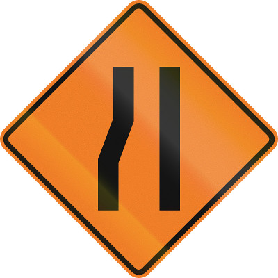 新西兰道路标志-道路狭窄的左边