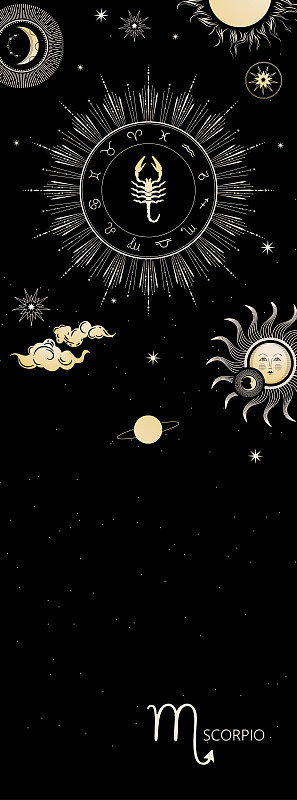 星座的背景。星座天蝎座。仿古风格。垂直的旗帜。