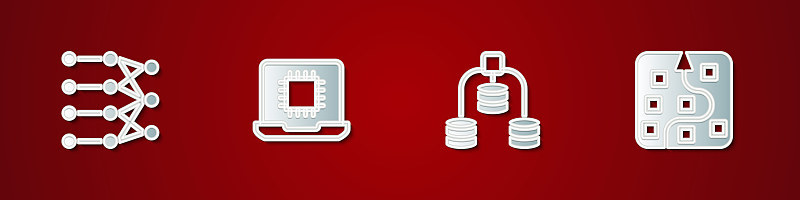 设置神经网络、处理器CPU、服务器、数据和图标。向量