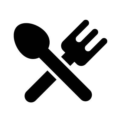 叉子和勺子。餐厅纯黑色图标。