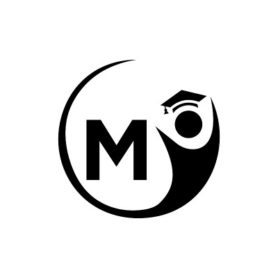 字母M教育标志模板。M字母上的教育标志，初始教育帽概念模板