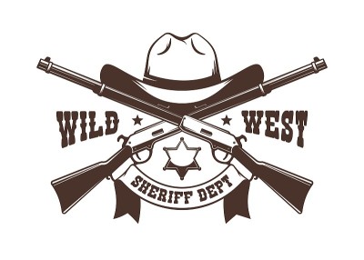 Crossed rifles and Cowboy hat with sheriff star - 