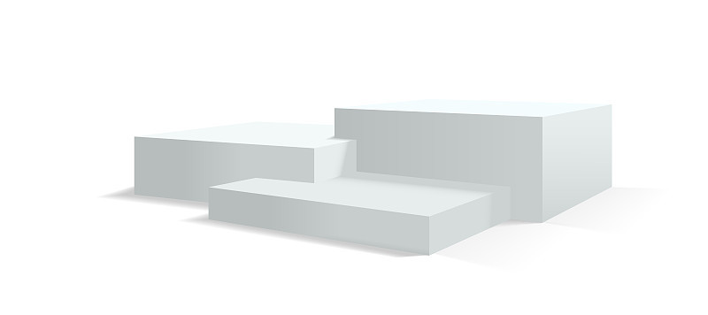白色讲台基座背景，显示站或舞台平台背景，矢量3d渲染。白色工作室平台或产品展示台，方形的台架平台
