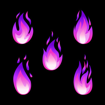 Vector illustration.Set of magic colorful fire fla