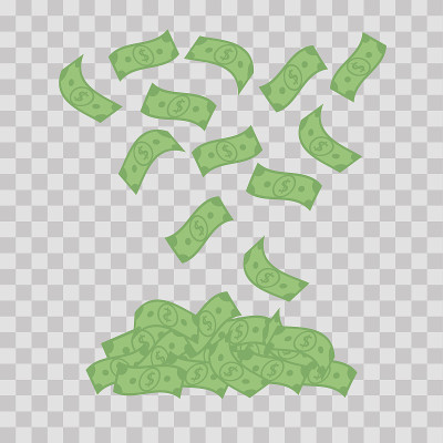 透明背景的钞票。落绿美元，钞票飞平矢量插图