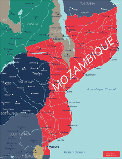 Mozambique country detailed editable map