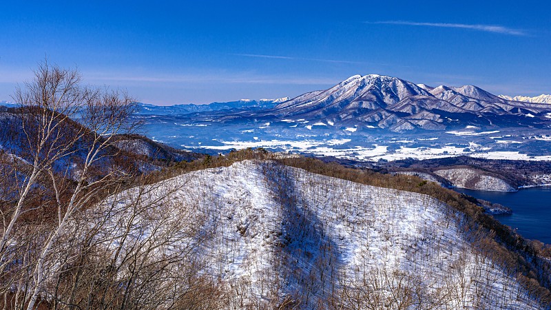 日本长野县马达郎高原的冬季景观。