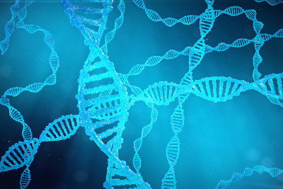 带有修饰基因的螺旋DNA分子。通过基因工程纠正突变。分子遗传学的概念。三维演示