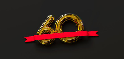 60岁生日卡金字和红丝带