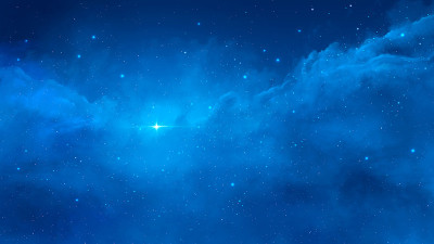 空间场景。有星星的清澈、整齐的蓝色星云。数字绘画