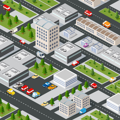 城市的等距3D插图与房屋