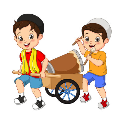 快乐的穆斯林孩子卡通打在推车上