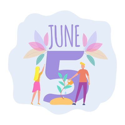 世界环境日。6月5日。地球污染，全球变暖，温室气体排放。五彩缤纷的矢量插图。