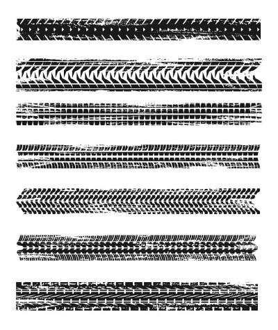 Tire prints, car tyre tracks, grunge vector marks