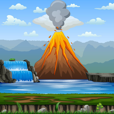 火山爆发的自然场景插图