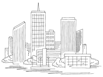 城市图形黑白城市景观草图插图矢量
