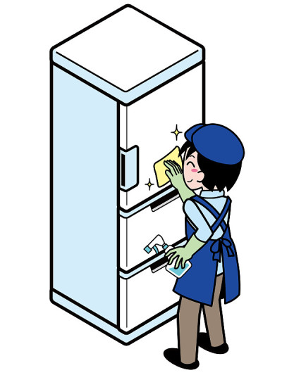 擦拭和清洁冰箱的年轻商人