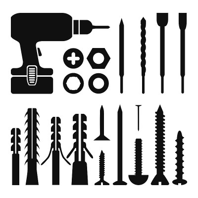 Set of screwdrivers and self-tapping screws. Const