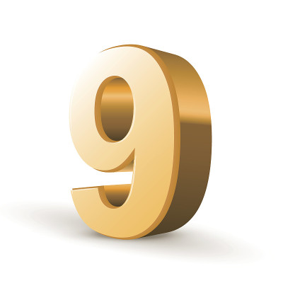 3d闪亮的金色数字9