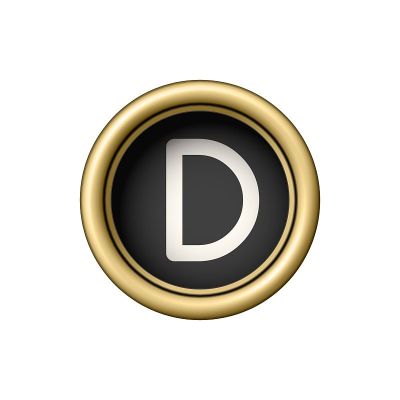 字母d，老式的金色打字机按键