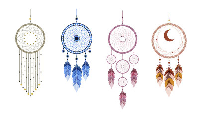 Dream catcher with mandala and feathers. Set of In