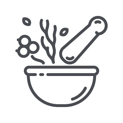 臼和杵草药概念符号孤立在透明背景上。
