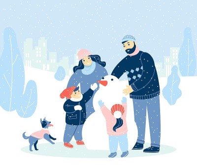 冬季插画与现代设计的人，圣诞快乐，新年快乐。