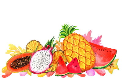 水彩夏季水果插图