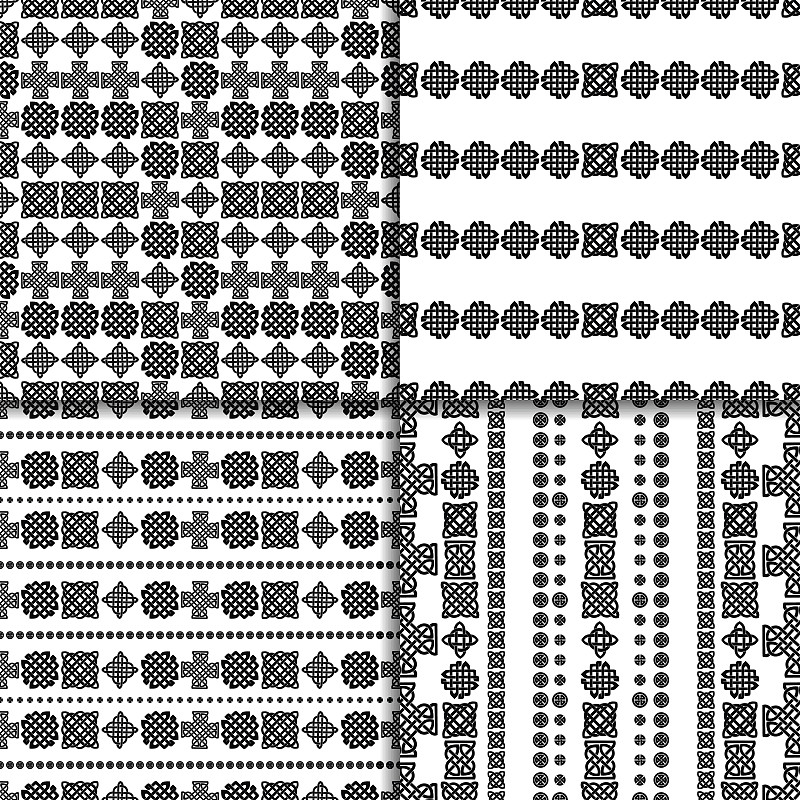 凯尔特结无缝黑白图案套