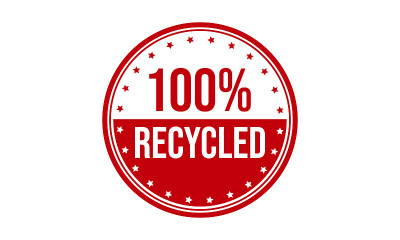 100%再生橡胶邮票。100%再生垃圾邮票印章矢量插图