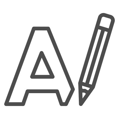 字母A和铅笔，书写线图标，语言学概念，白色背景上的大A绘图矢量符号，轮廓风格图标的移动概念和网页设计