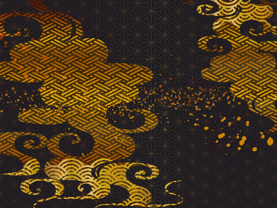 日本背景的黄金，花和云的背景材料
