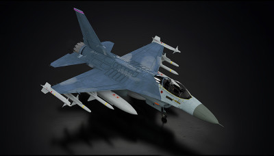 F-16战斗猎鹰飞机战斗机完全加载在黑暗背景视图从顶部3d渲染