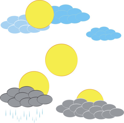 太阳与云彩在白色的背景。矢量插图。太阳与云彩在白色的背景。矢量插图。