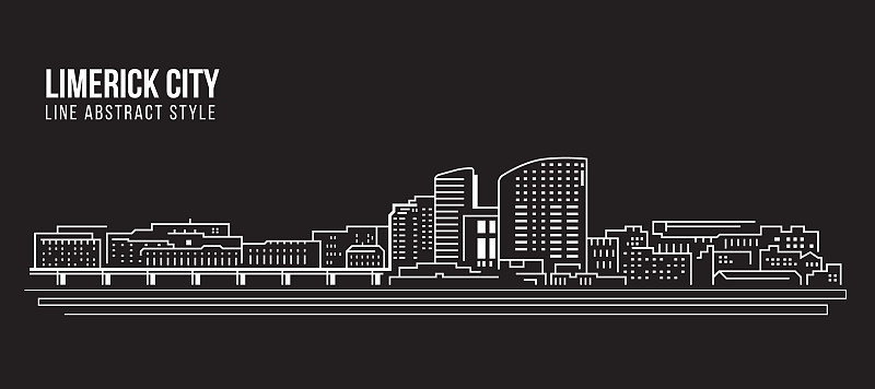 城市景观建筑线条艺术矢量插图设计-利默里克城市